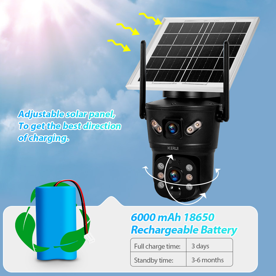 Outdoor Sport Camera - KERUI 6MP 4G SIM WiFi Solar